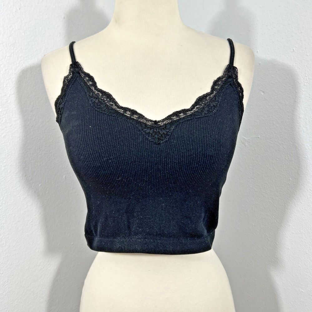 Wild Fable Crop Top Womens M Black Lace Trim Spaghetti Bella Hadid 90s Y2K